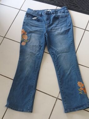 Women's Blue Embroidered Flare Jeans